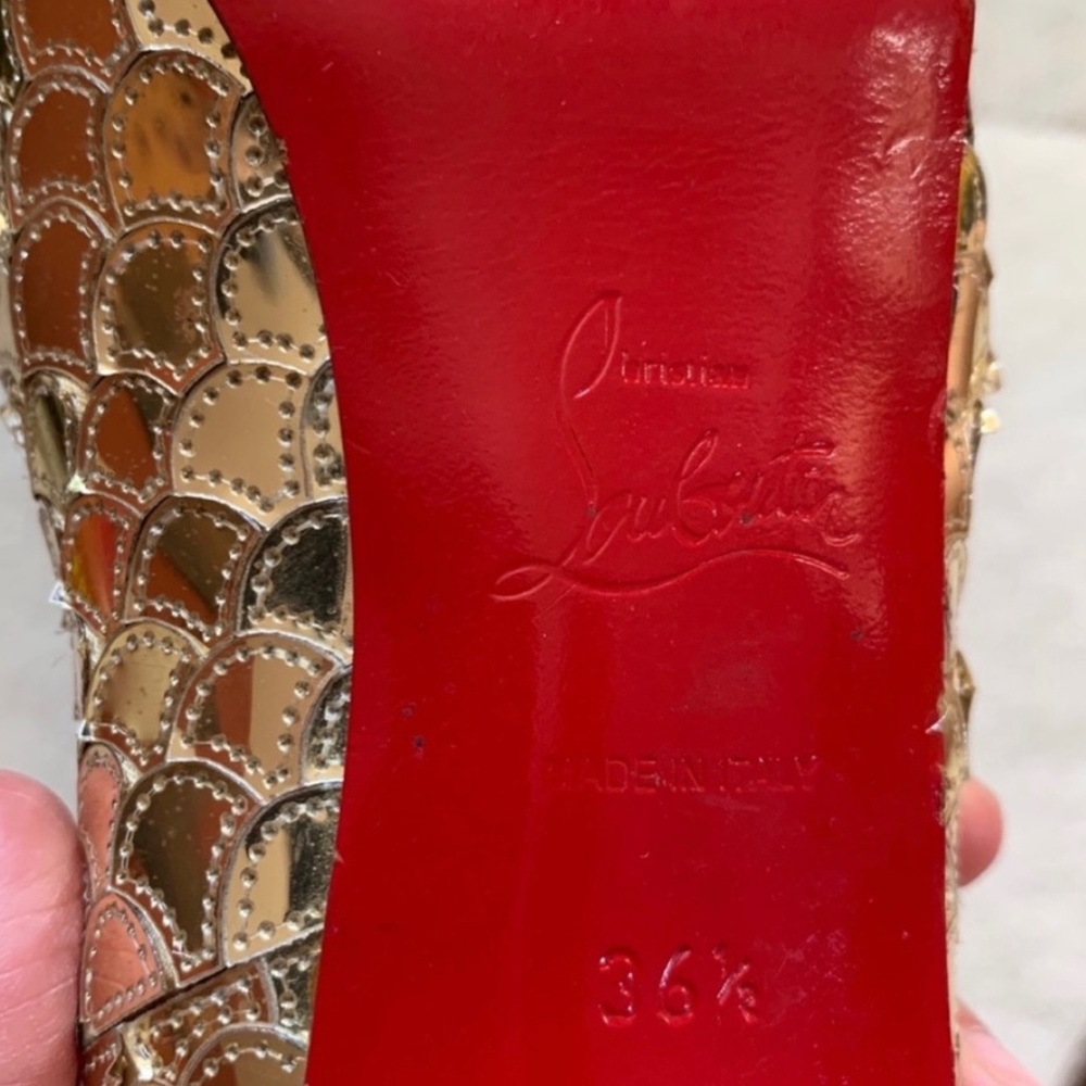 Christian Louboutin Poseidon Mirror Peep Toe Heels- Gold Mermaid Scales - Picture 12 of 14